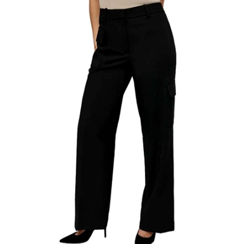 DKNY Donna Karan Asymmetrical Pocket Cargo Pants Wide Leg Black - Sz 8 - 109