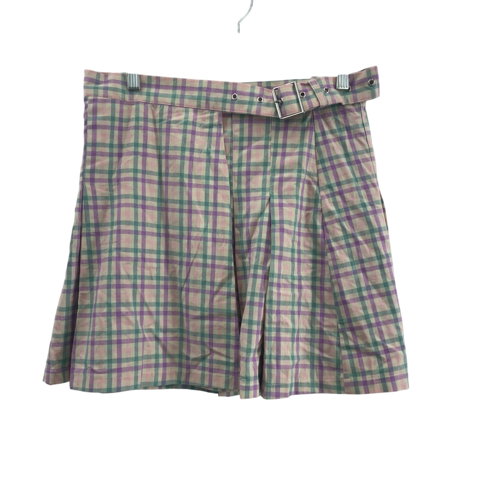 New Ragged Priest Cotton Flare Skirt M Purple/Pink Gingham Plaid Women's NWT