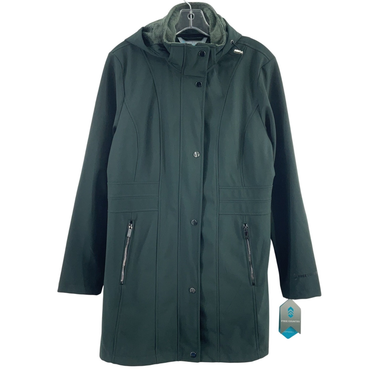 Free Country Green Poly Faux Fur Lined Zip-Up Anorak Jacket Women's Medium NWT