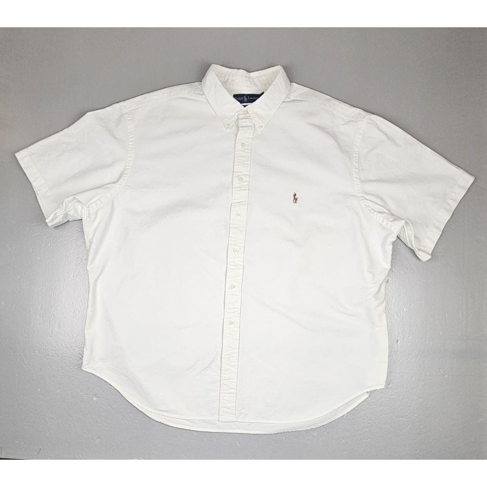 Polo Ralph Lauren Button Up Shirt Mens 3XB Vtg White Short Sleeve Flesh Pony