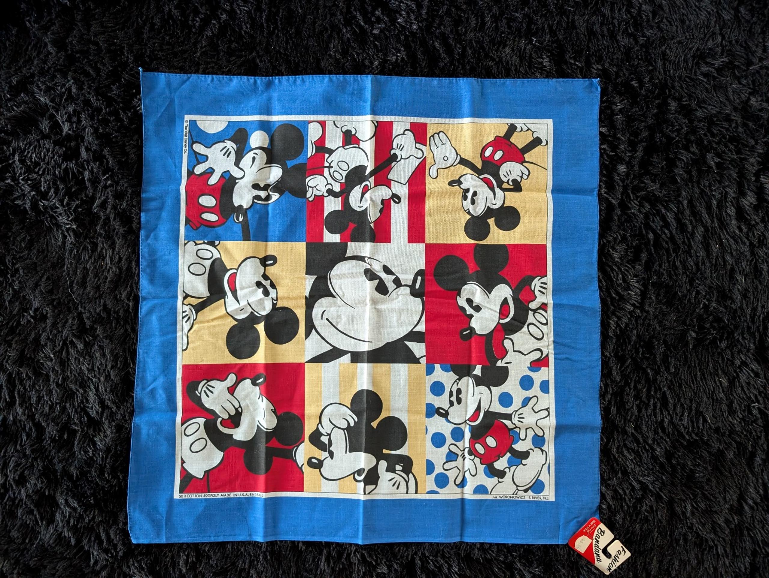 80s Walt Disney Mickey Mouse Bandanna Scarf Made In USA Vintage New Old Stock