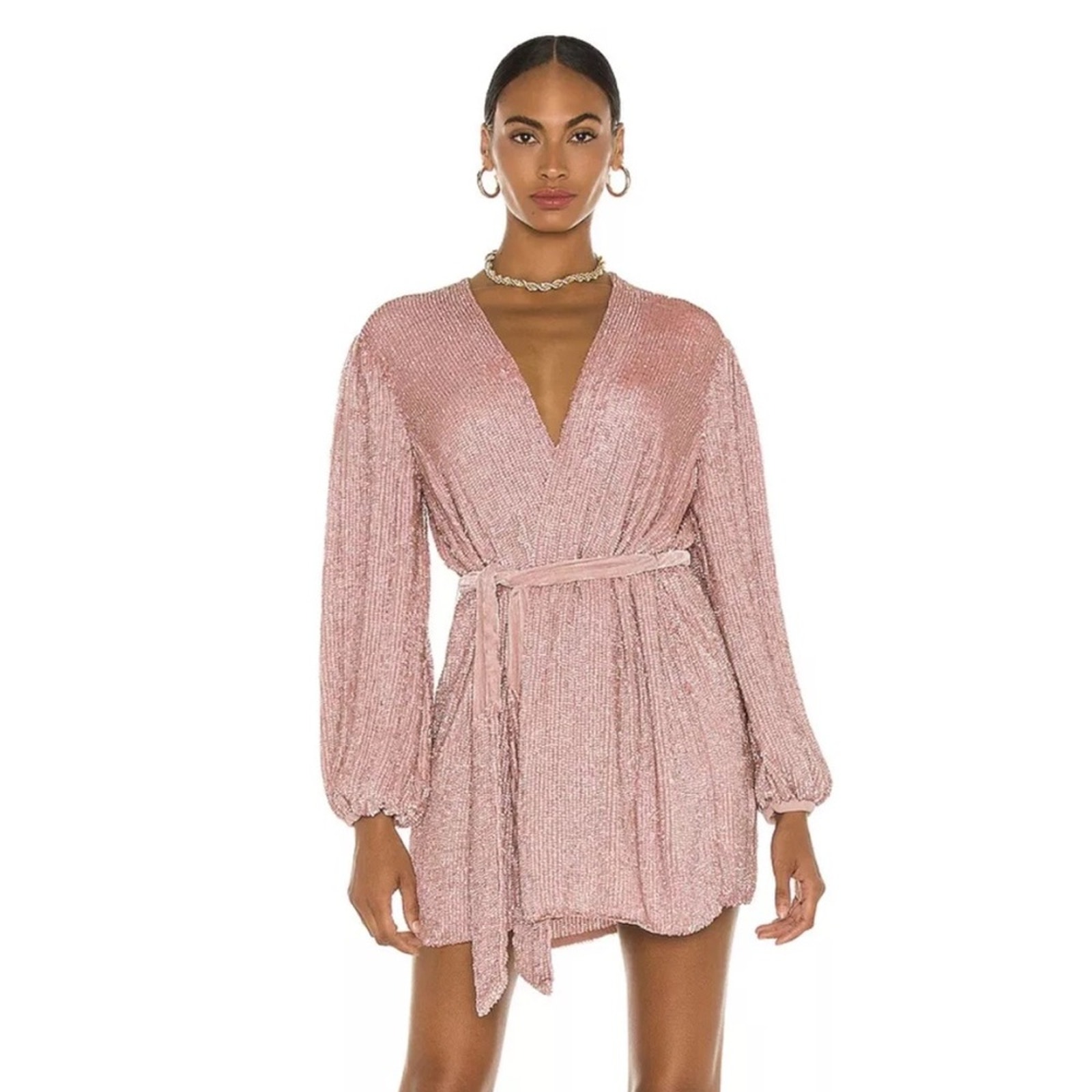 NWT Retrofete Gabrielle Sequin Robe Mini Dress Dusty Rose Sz M MSRP 595