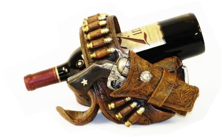 Cowboys Six Shooter Gun w/ Holster Wine Bottle Holder 9 Bottle Holder Old WesT