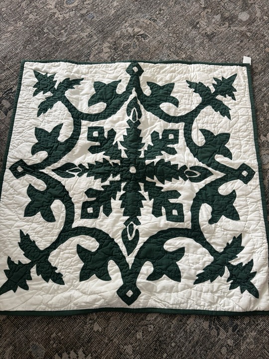 POTTERY BARN EVE APPLIQUE QUILTED SHAM EURO 26X26 WHITE GREEN TREE COTTON-New