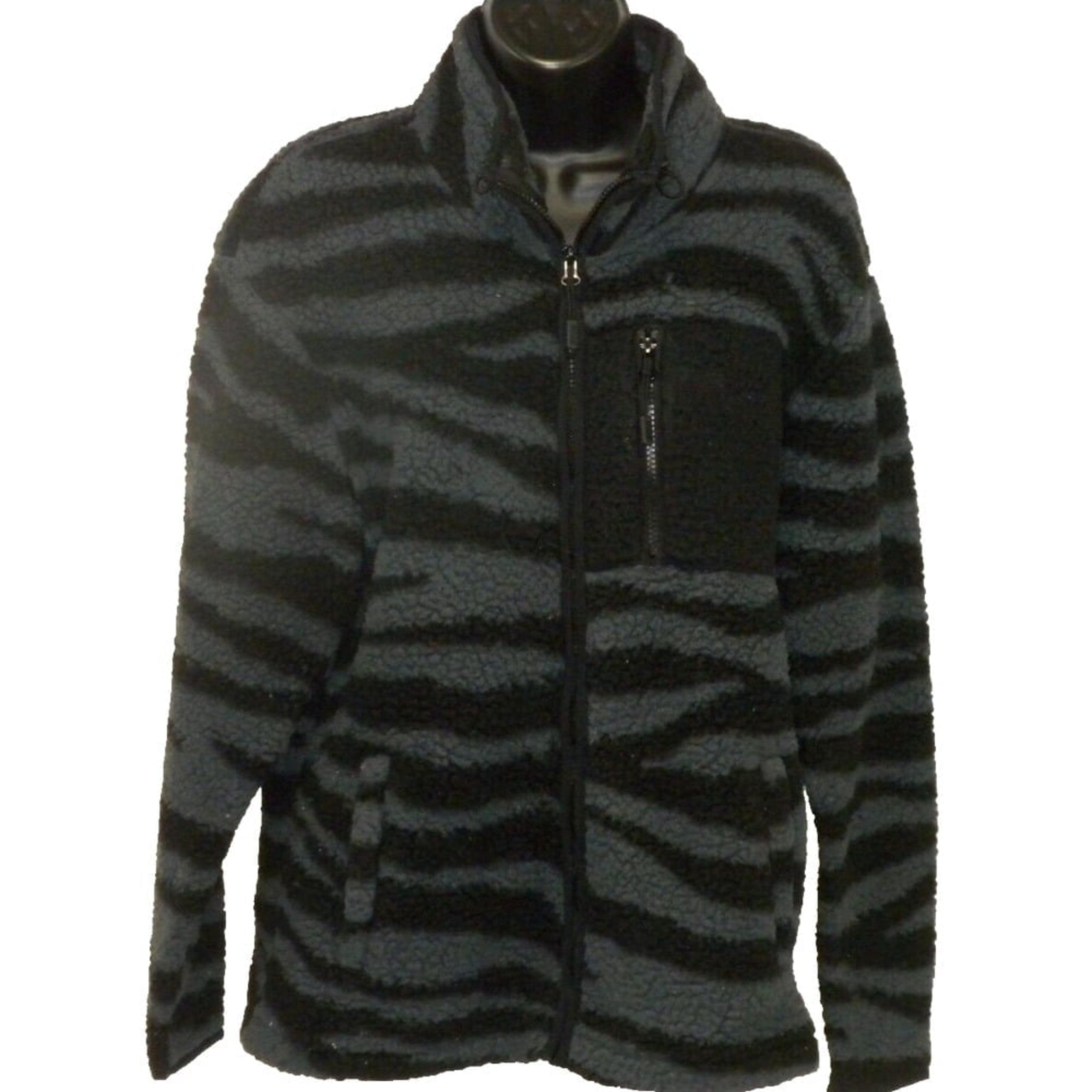 Victoria's Secret Jacket S Black Gray Fleece Full Zip Tiger Striped Pockets Pink