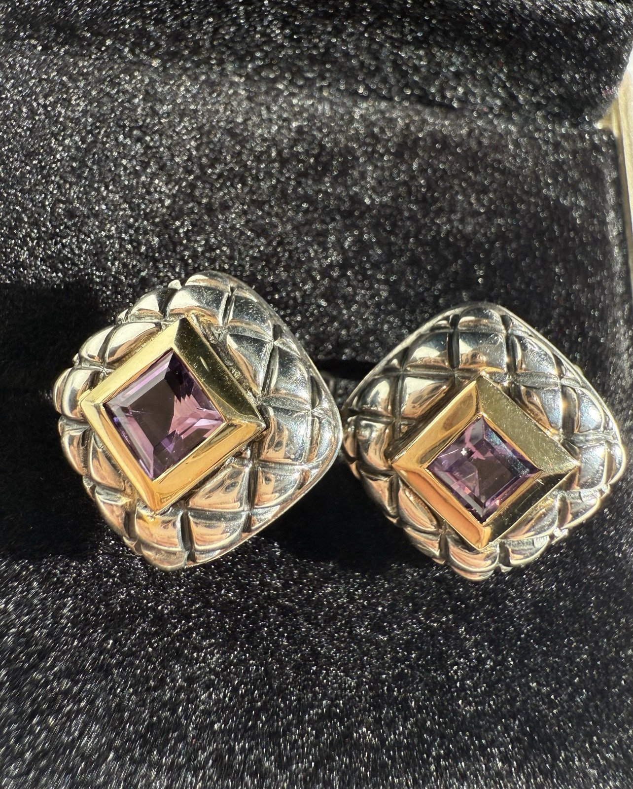 Nancy & David 14K Yellow Gold & 925 Sterling Silver Amethyst Earrings