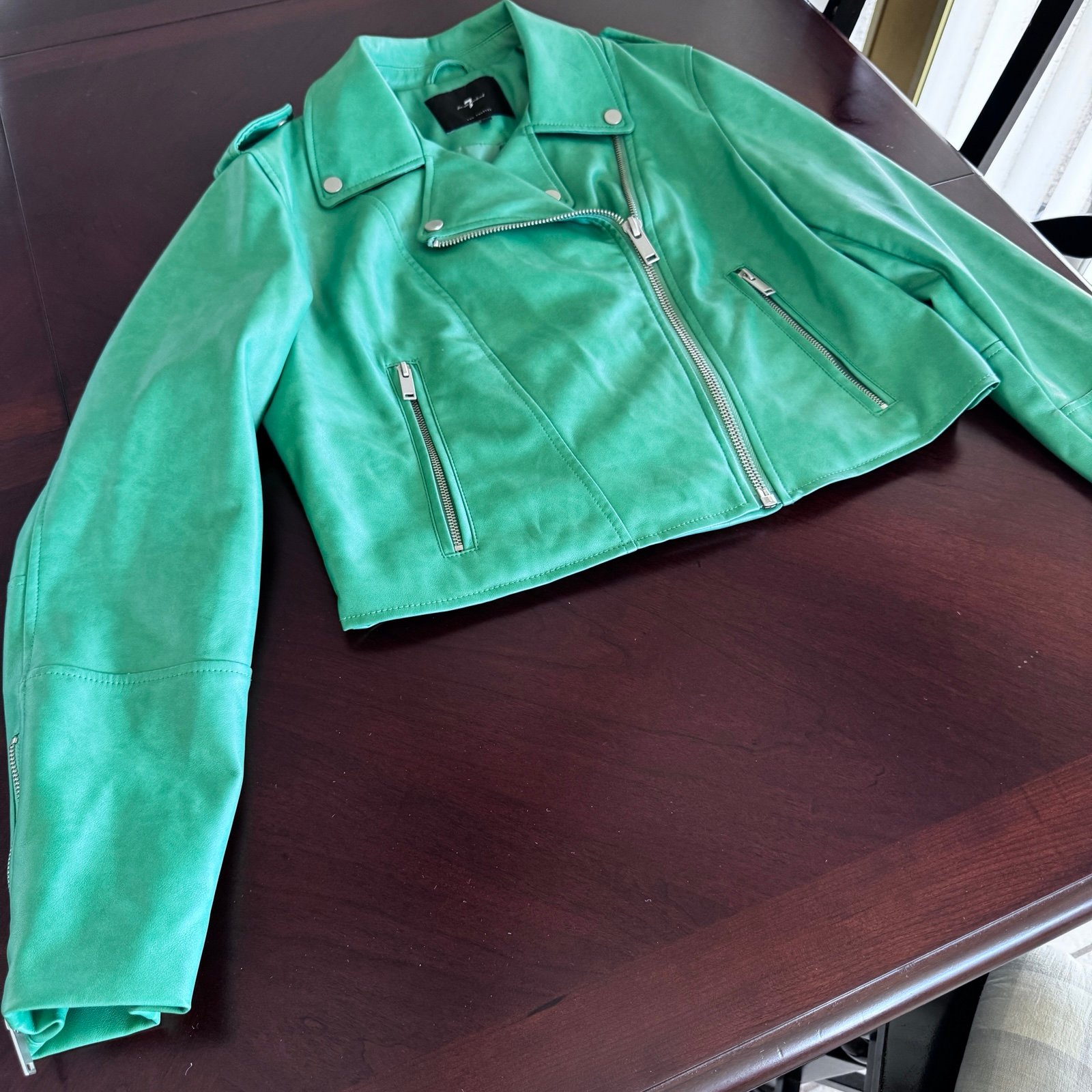 7 for All Mankind Green Faux Leather Jacket Size Large