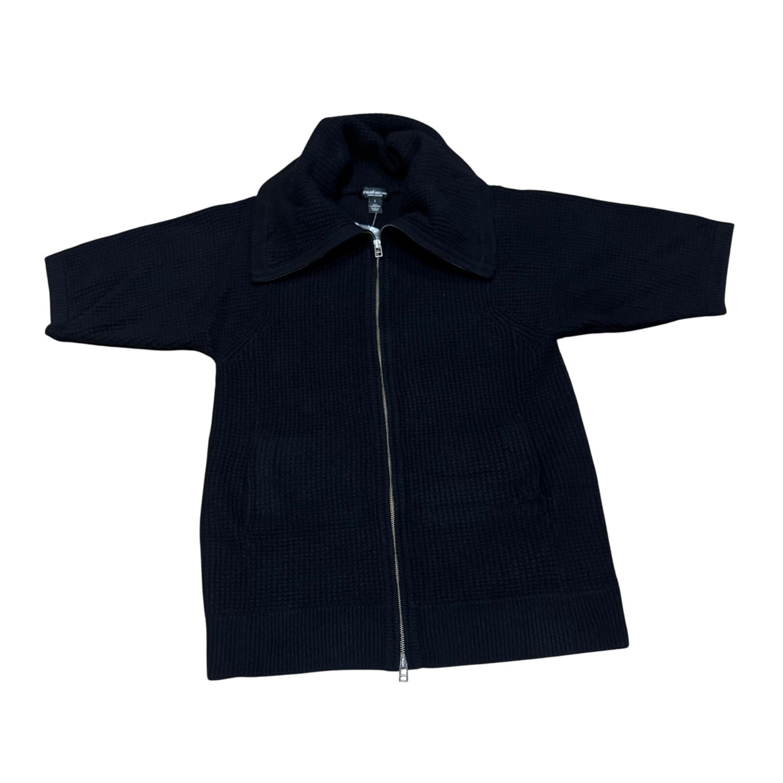 New Cashmere Short Sleeve Full Zip Cardigan Sweater Preppy Oversized Black Large