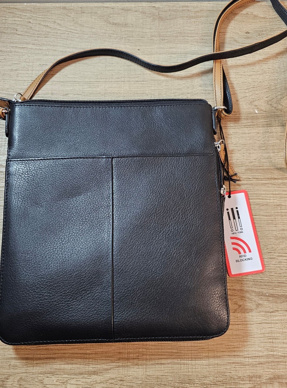 ili Soft Black Leather RFID Blocking Crossbody Purse
