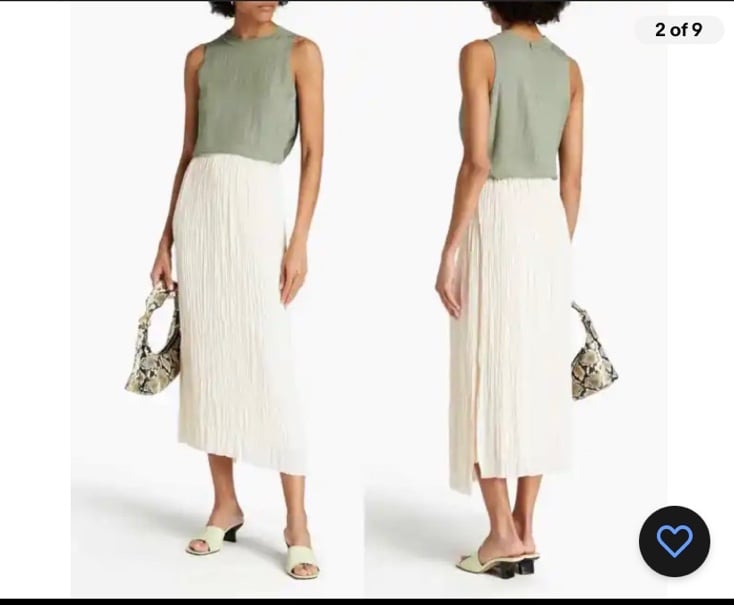 VINCE Plissé Satin Crepe Micro Pleat Ivory Cream Midi Skirt Sz S