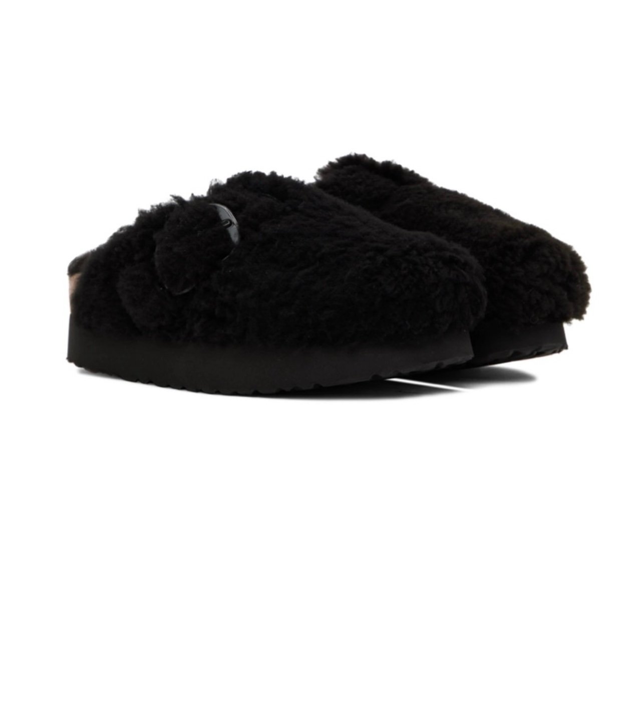 NEW Size 36 BIRKENSTOCK Papillio Black Boston Big Buckle Shearling Clogs