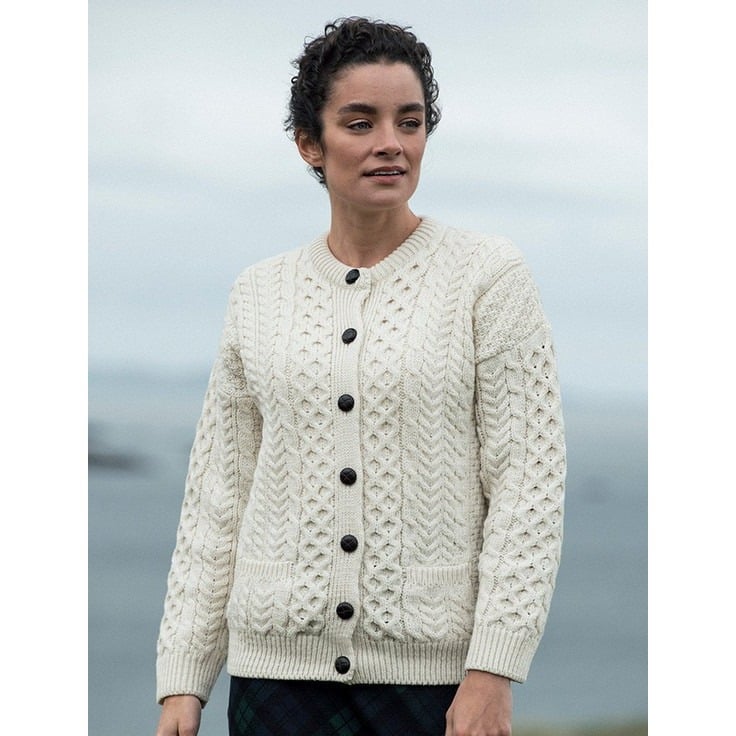 Aran Sweater Market Womens Oversized Wool Chunky Knit Lumber Jacket Sz S Ivory