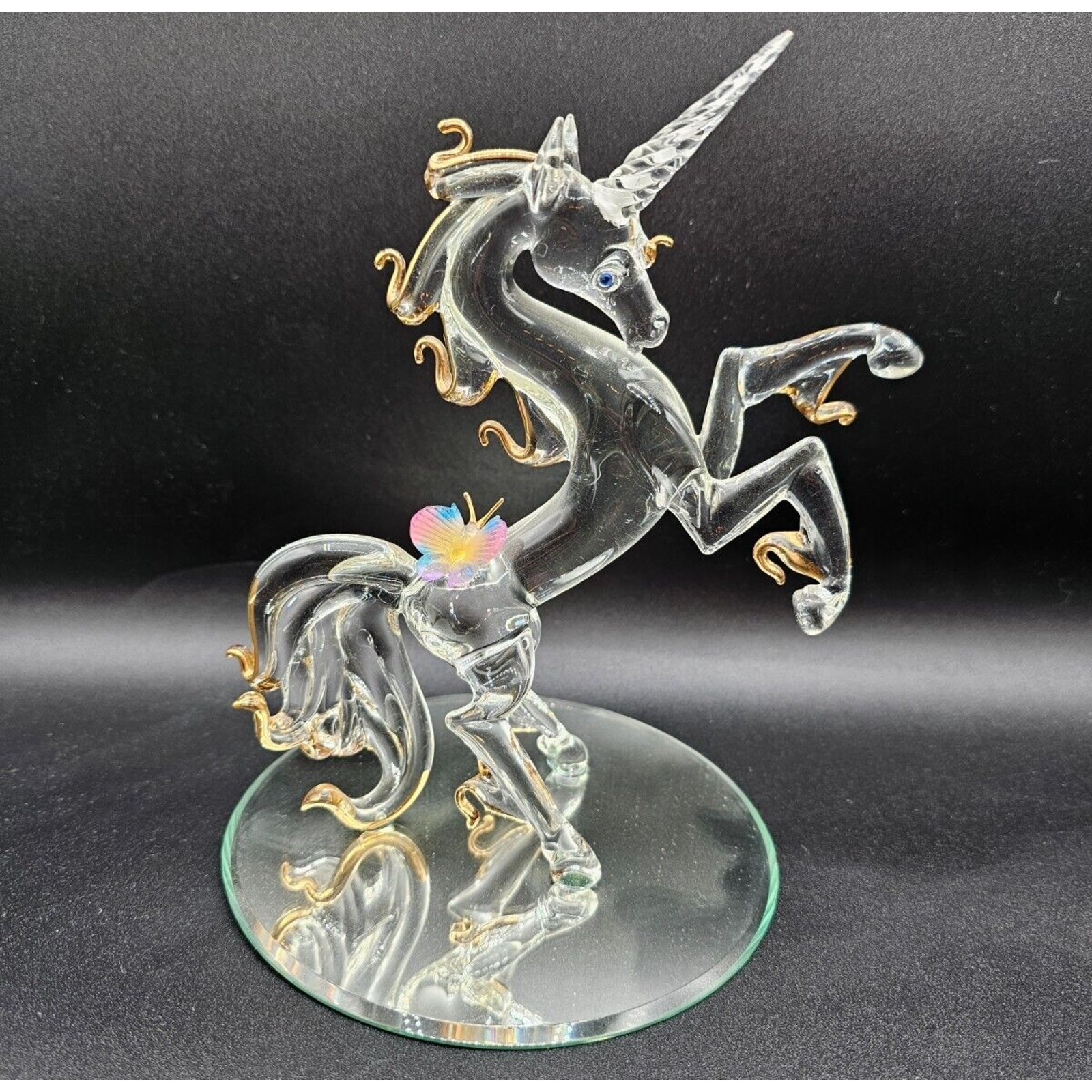 Vintage Glass Crystal Unicorn Rearing w/ Unicorn on Side w/ Base Glass Baron