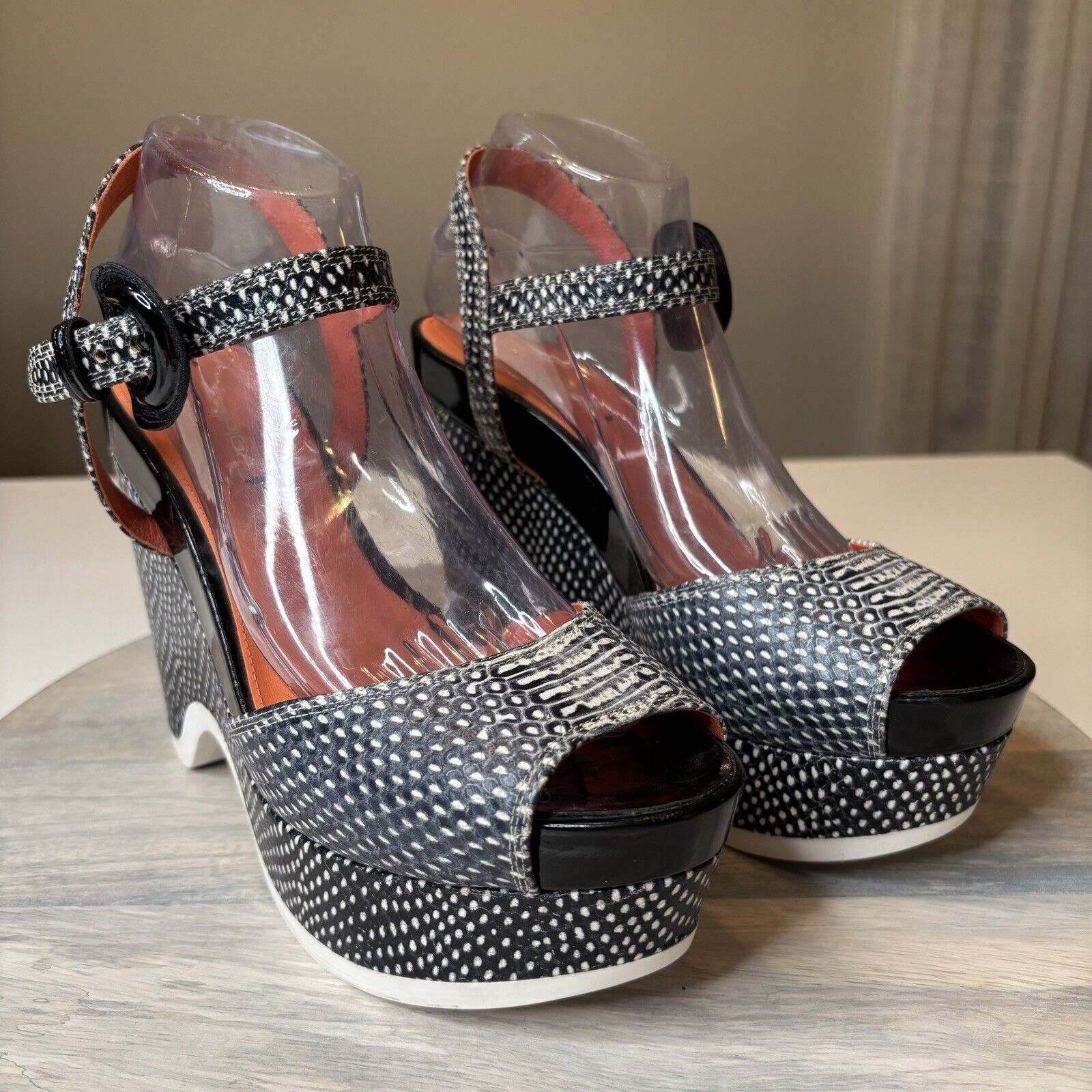 Via Spiga Aubrey Platform Wedge Open Toe Sandal Leather Snakeskin Size 10 M