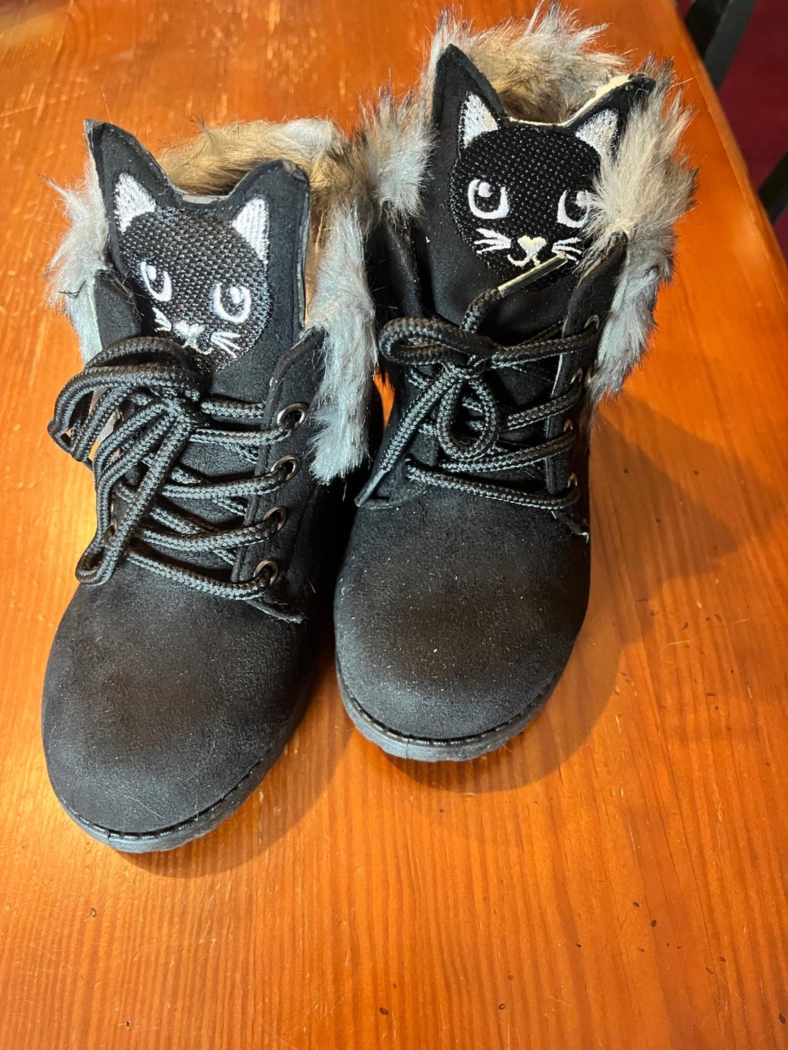 Black cat suede boots with fur toddler girl