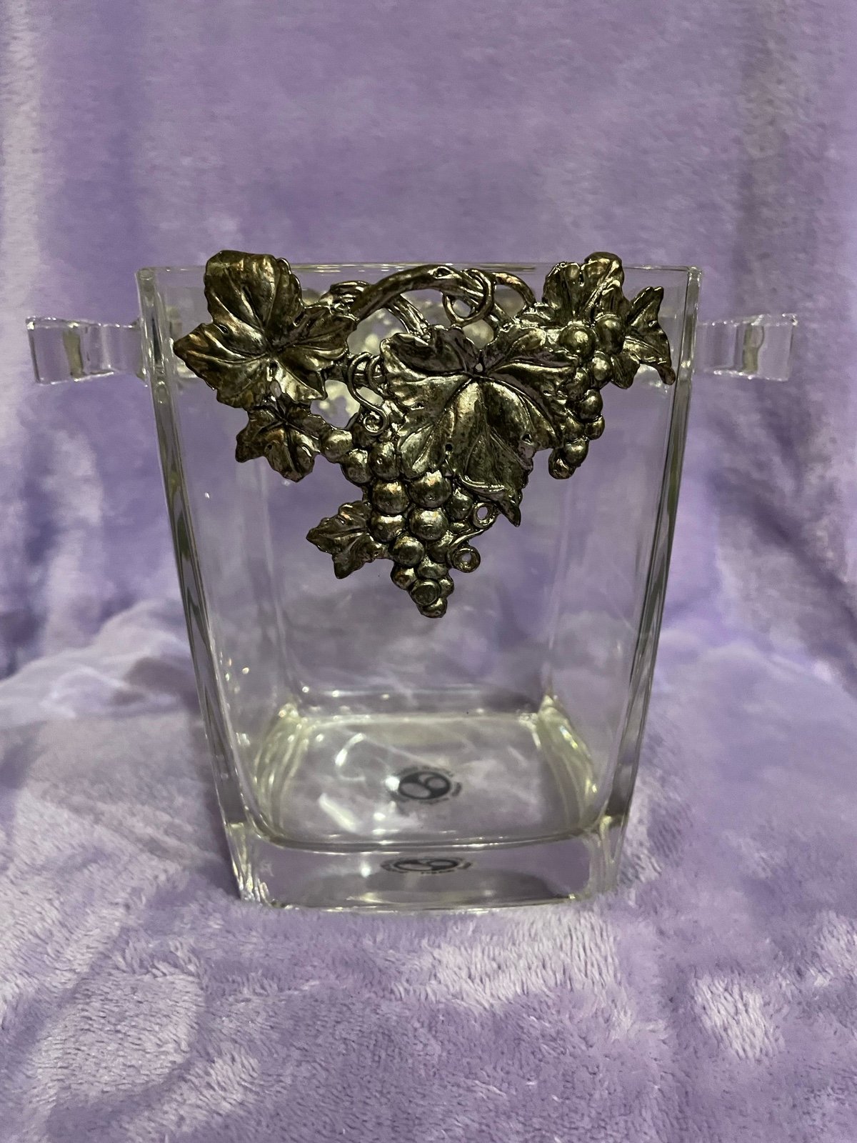 Vintage Arthur Court Crystal Ice Bucket With Metal Grape