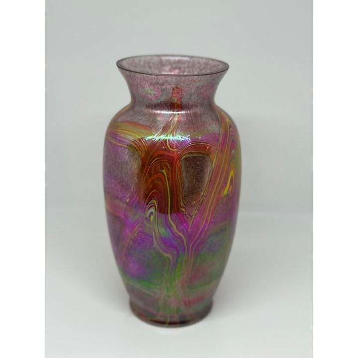 VTG Iridescent Favrile Red Luster Art Glass Vase 9 Tall Made in Taiwan BOHO