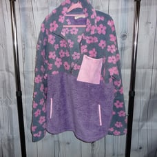 Grace & Emma - Half Zip Sherpa, Mixed Material Pullover - Lilac, Pink, Grey - 2x
