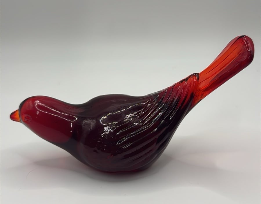 Westmoreland Glass Company Bird #RB-2 Ruby Red Amberina 1960’s Cadmium glow