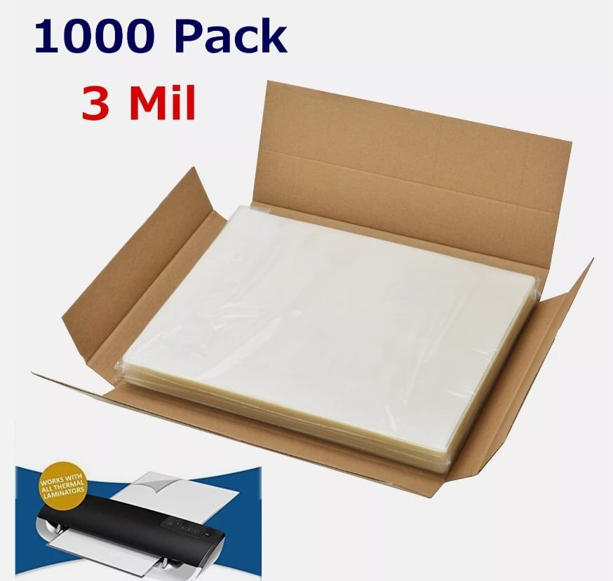 3 Mil Letter Size Clear Thermal Laminating Pouches 1000 Pack - 9 x 11.5 Sheets