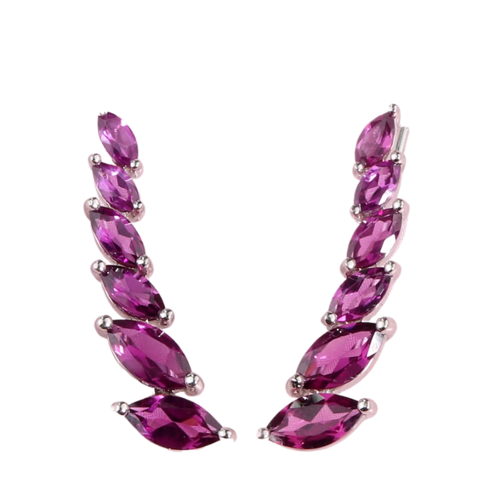 Rhodolite Garnet Marquise Cut Crawler Earrings, Pink Garnet Stud Earrings