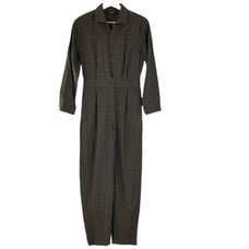 Madewell Seamed Coverall Jumpsuit 4 Grid Dot Olive Green Black Boho Longsleeve