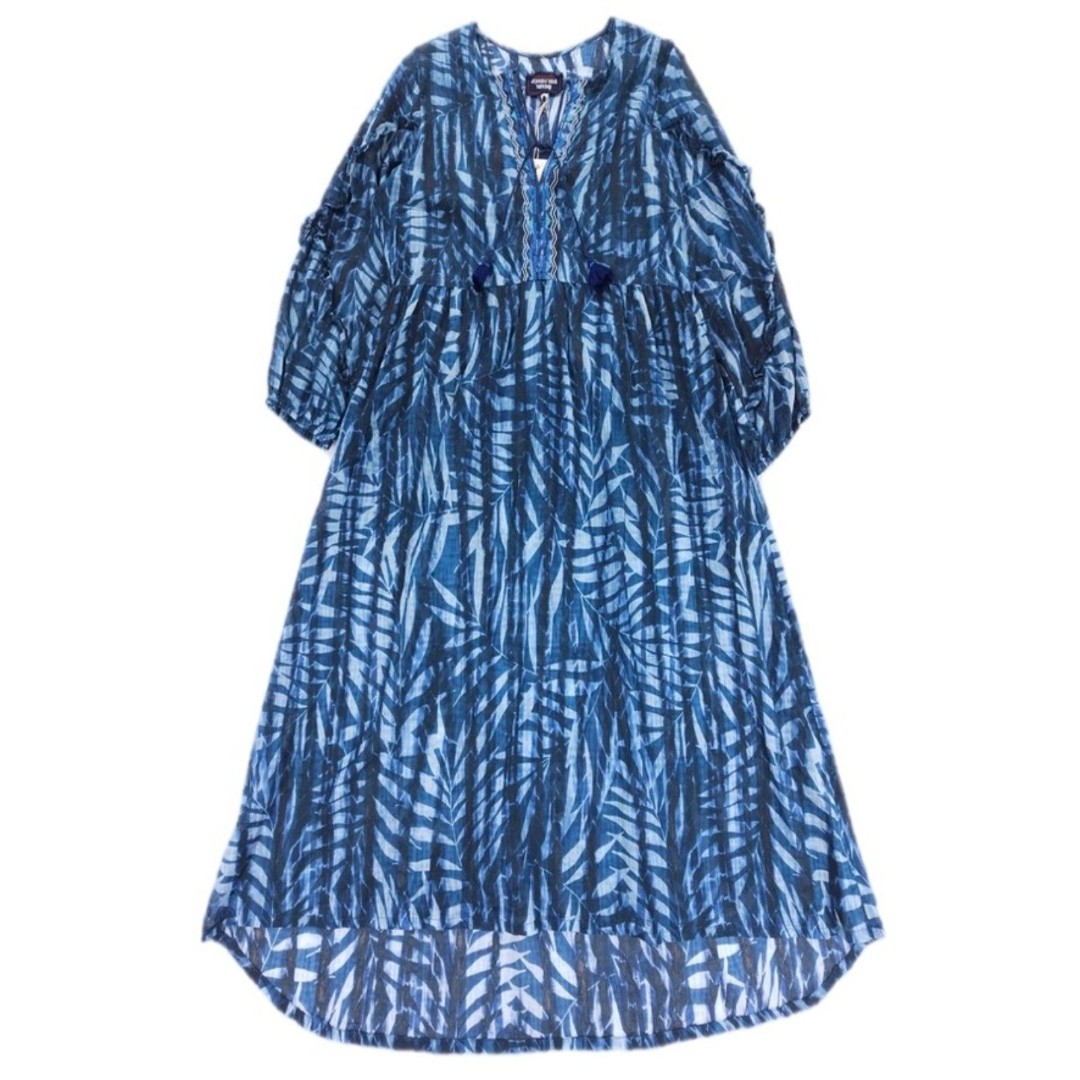 NWT Johnny Was Tropic Twilight Ruffle Sleeve Dress Caftan Midi Navy Resort Boho