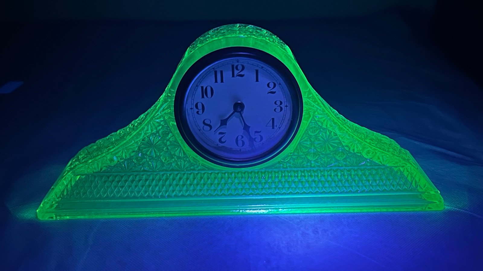 Antique Uranium Vaseline Green Glass TAMBOUR MCKEE Mantle Clock- 1920s
