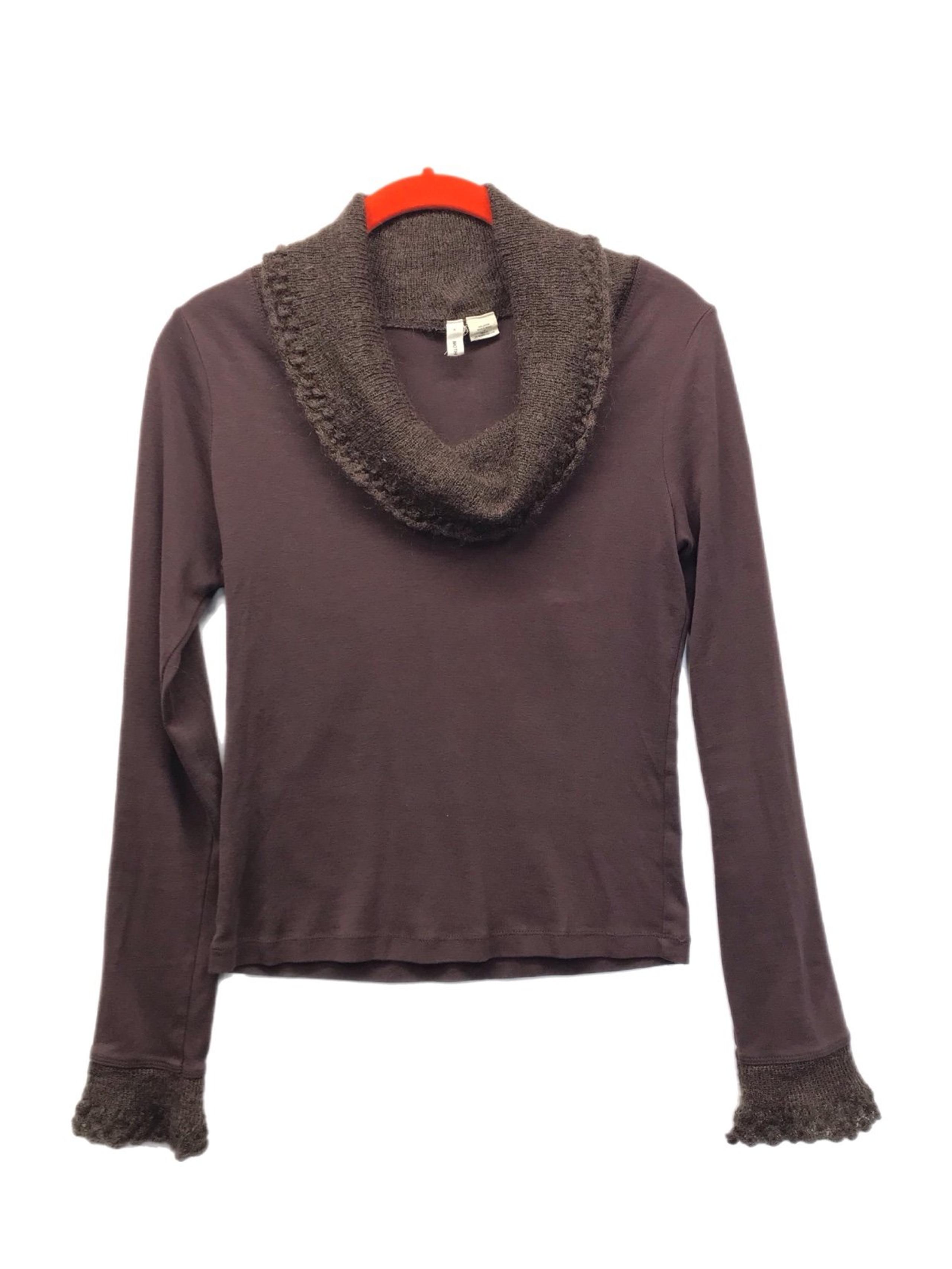 Anthropologie Moth Crochet Cowl Neck Sweater Brown Knit Long Sleeve Size Small.