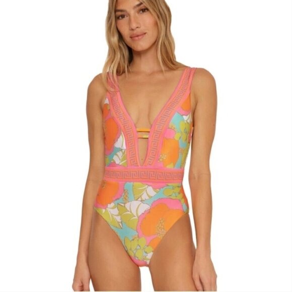 New! Trina Turk Playa De Flor One piece Plunge Swimsuit