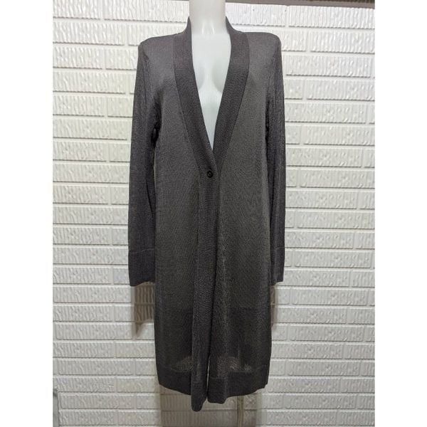 Soft Surroundings Women's Gray Light-Weight Long-Sleeve One-Button Cardigan Swea