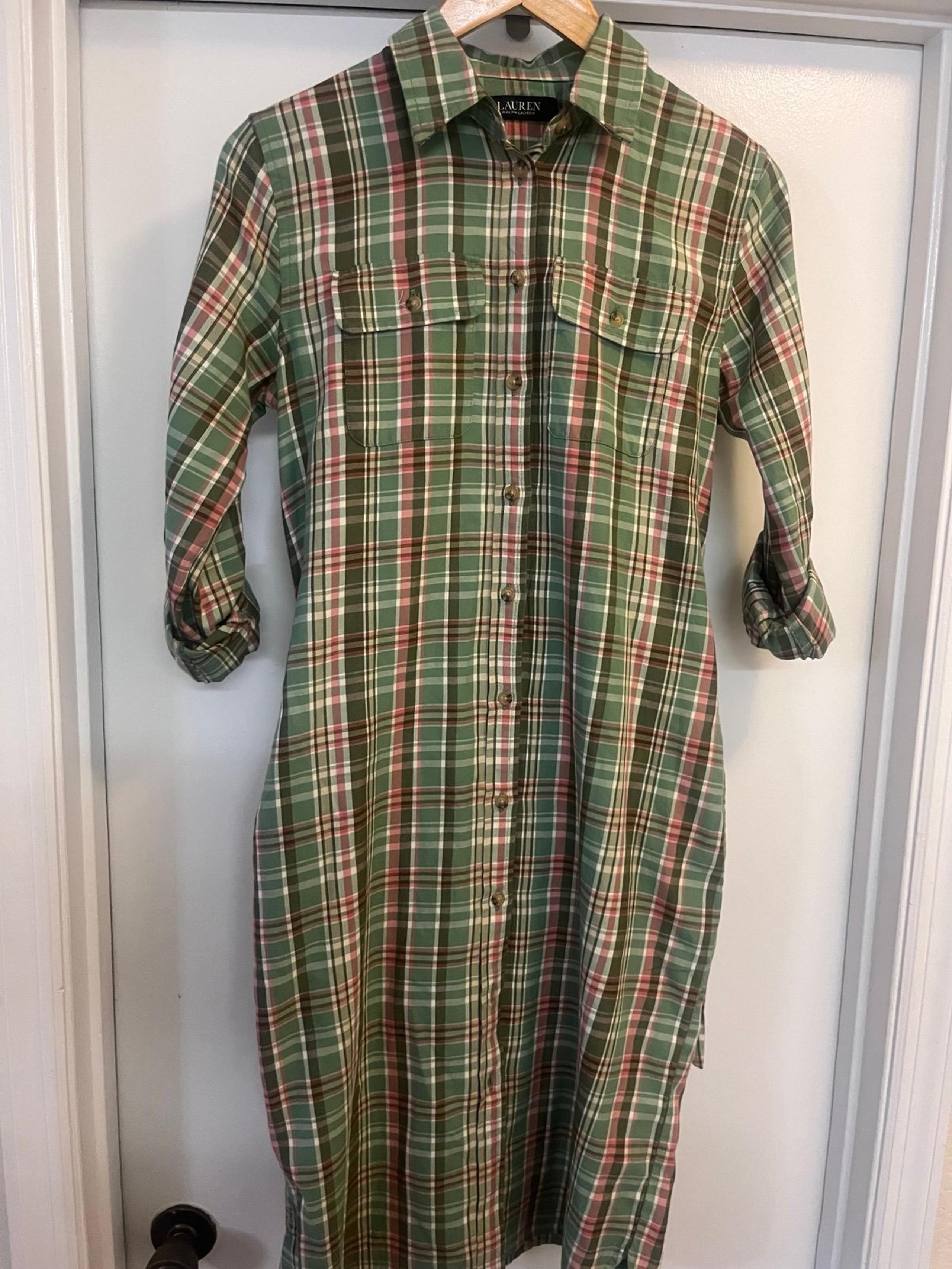 Ralph Lauren Dress Women’s 2P Pink Green Plaid Button Down Belted Maxi Dress