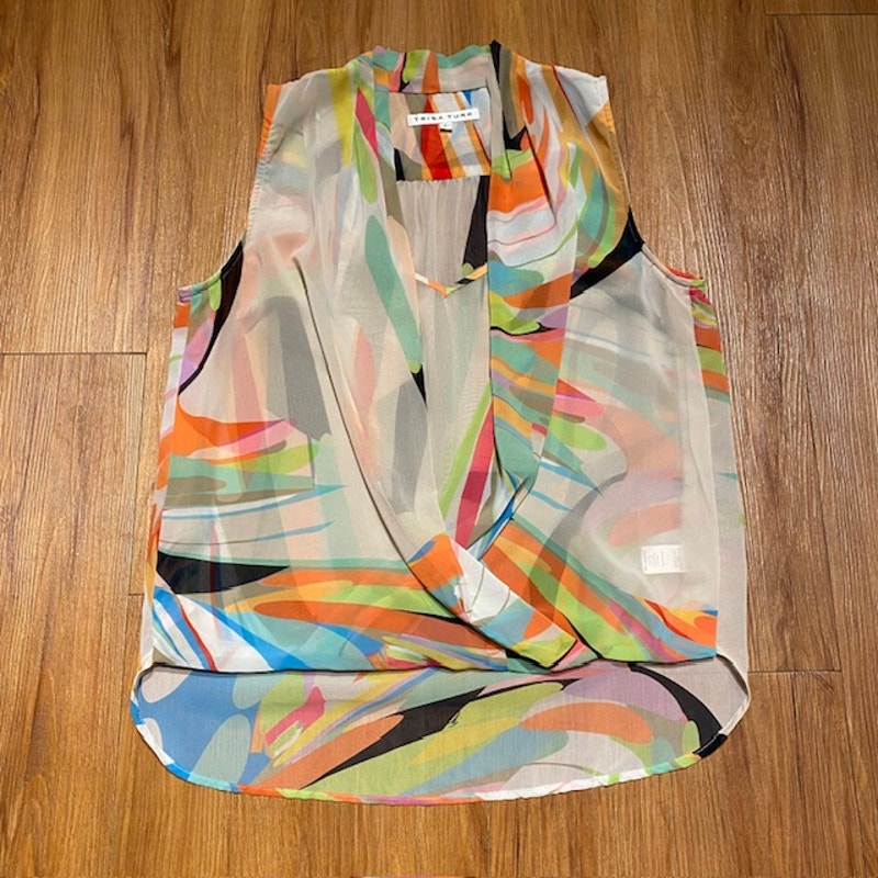 Trina Turk Muriel Prism Surplice Blouse Multi-Color Sleeveless Women's Large
