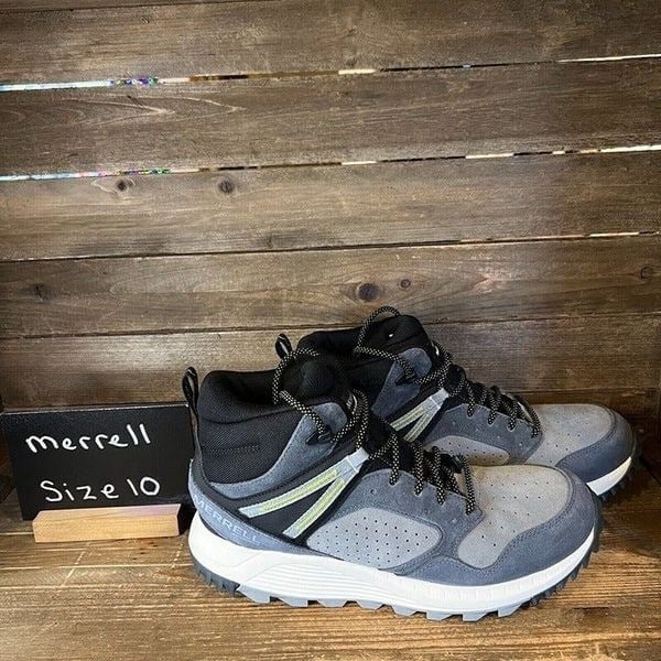 Mens Merrell Wildwood Mid Gray Leather Waterproof Hiking Boots Pick Size 10