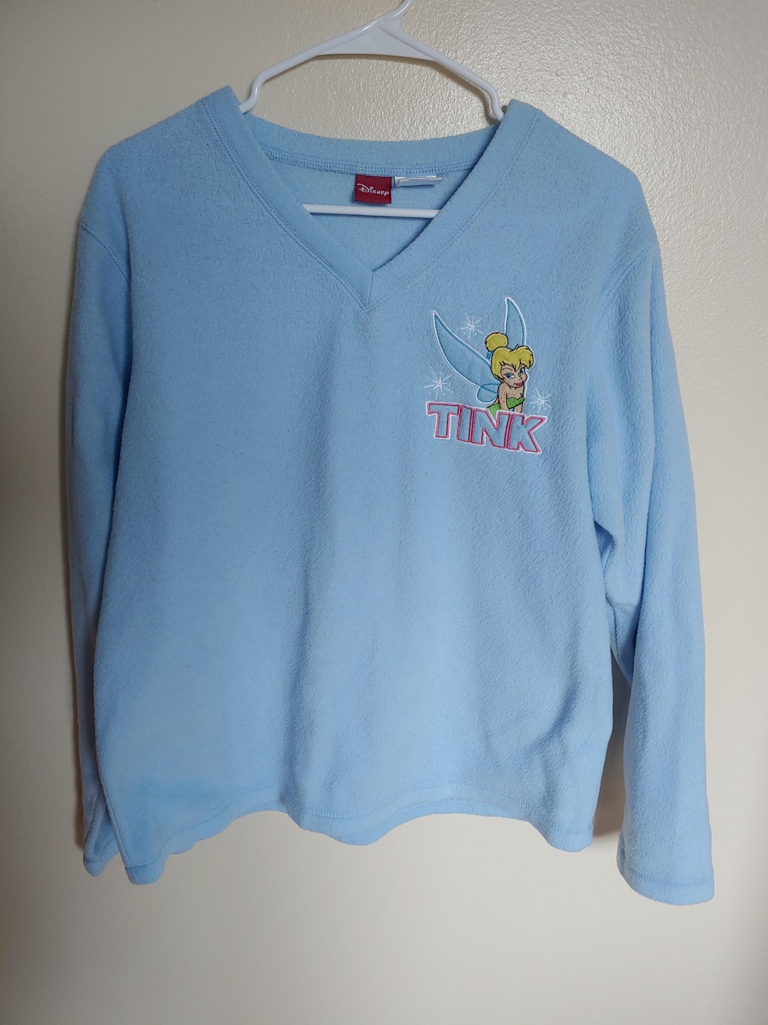 NWOT Disney Tinkerbell Sweatshirt Womens Large V Neck Blue Embroidered Fleece