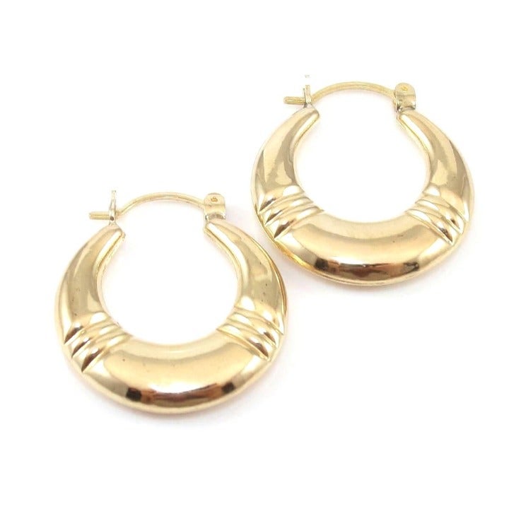 14K Yellow Gold Puffy Hoop Earrings
