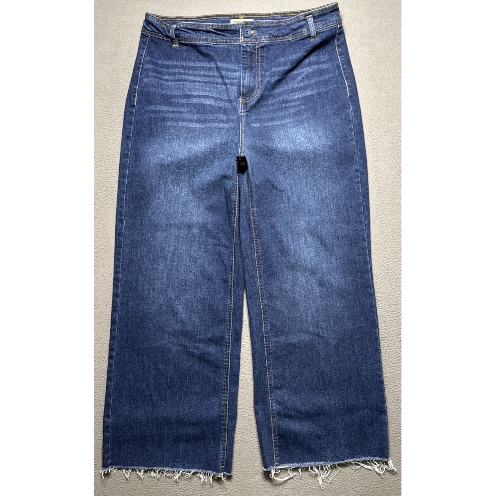 Oat New York Jeans Womens 14W Wide Leg High Rise Baggy Stretch Raw Hem Distress