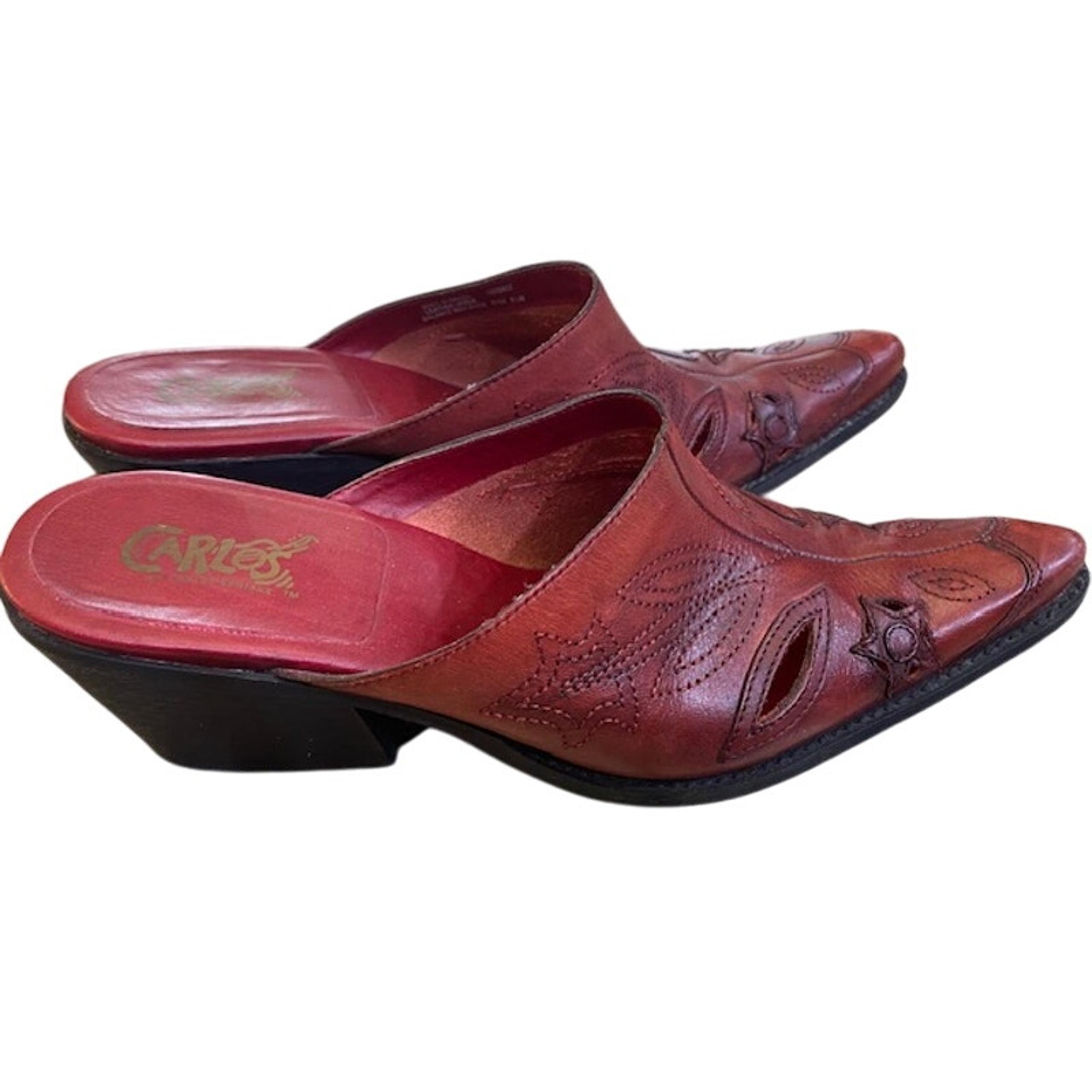 Carlos By Carlos Santana Pointed Toe Red Leather Cut Out Mules 8.5 Medium