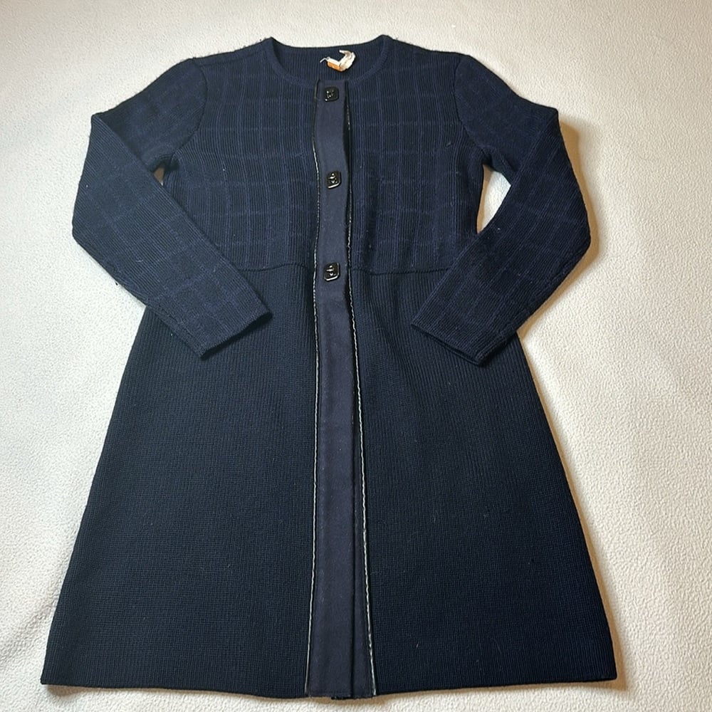 Tory Burch Navy Plaid Wool Cardigan