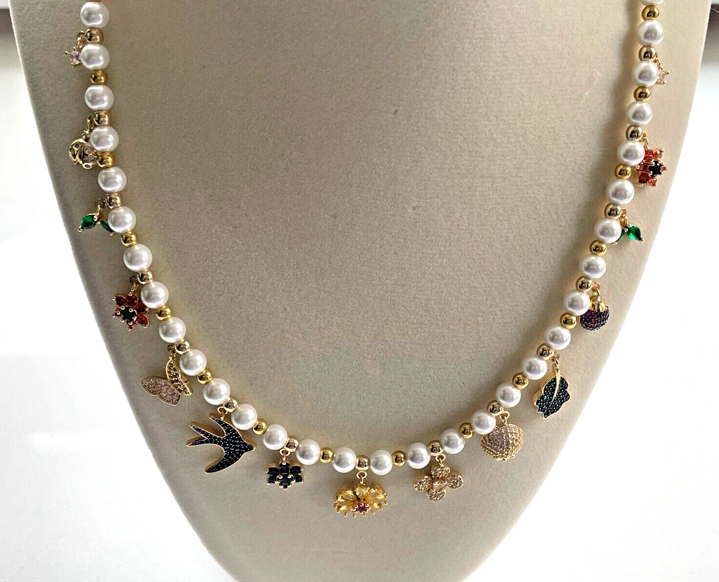 Eye Candy Los Angeles Luxe Collection Shell Pearl CZ Juliet Charm Necklace NWT