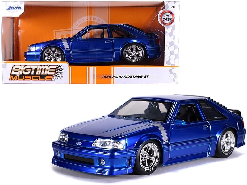 1989 Ford Mustang GT 5.0 Candy Blue with Silver Stripes Bigtime Muscle 1/24 Di