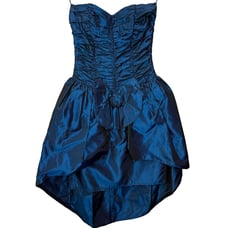 Vintage Gunne Sax Short Prom Dress Size 5 Metallic Blue Flower Corset Hi-Low
