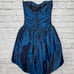 Vintage Gunne Sax Short Prom Dress Size 5 Metallic Blue Flower Corset Hi-Low
