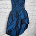 Vintage Gunne Sax Short Prom Dress Size 5 Metallic Blue Flower Corset Hi-Low