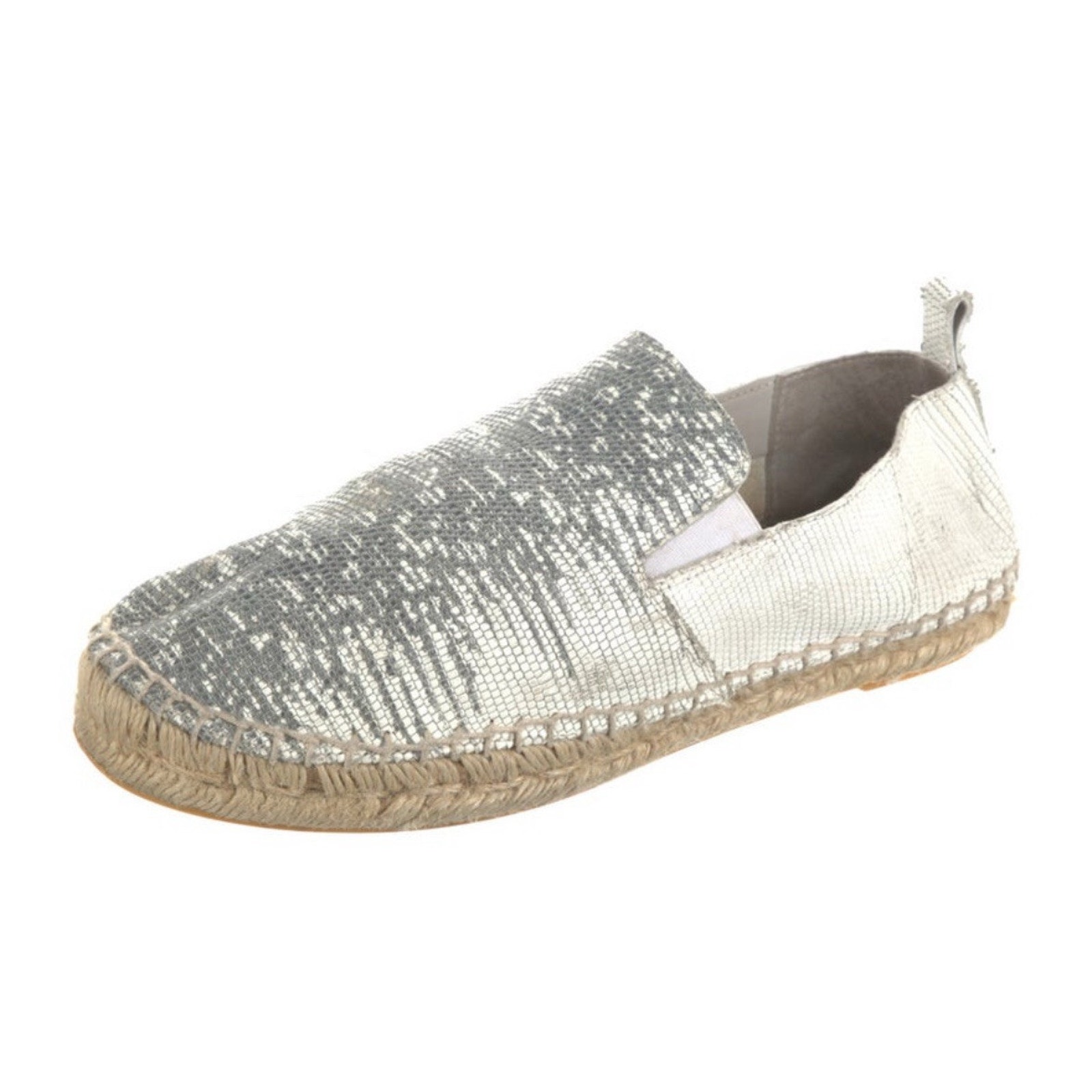 VINCE Robin Reptile Embossed White Silver Gray Espadrille Slip On Flat Size 7
