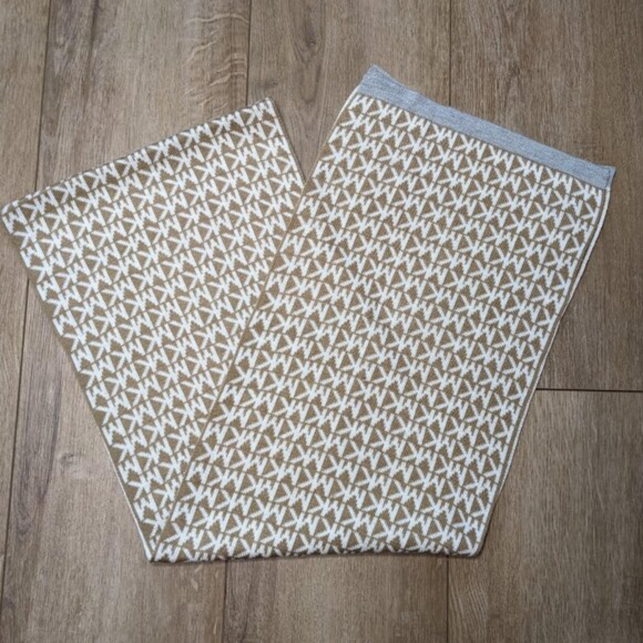 Michael Kors Scarf MK Monogram Tan Beige White Knit Logo