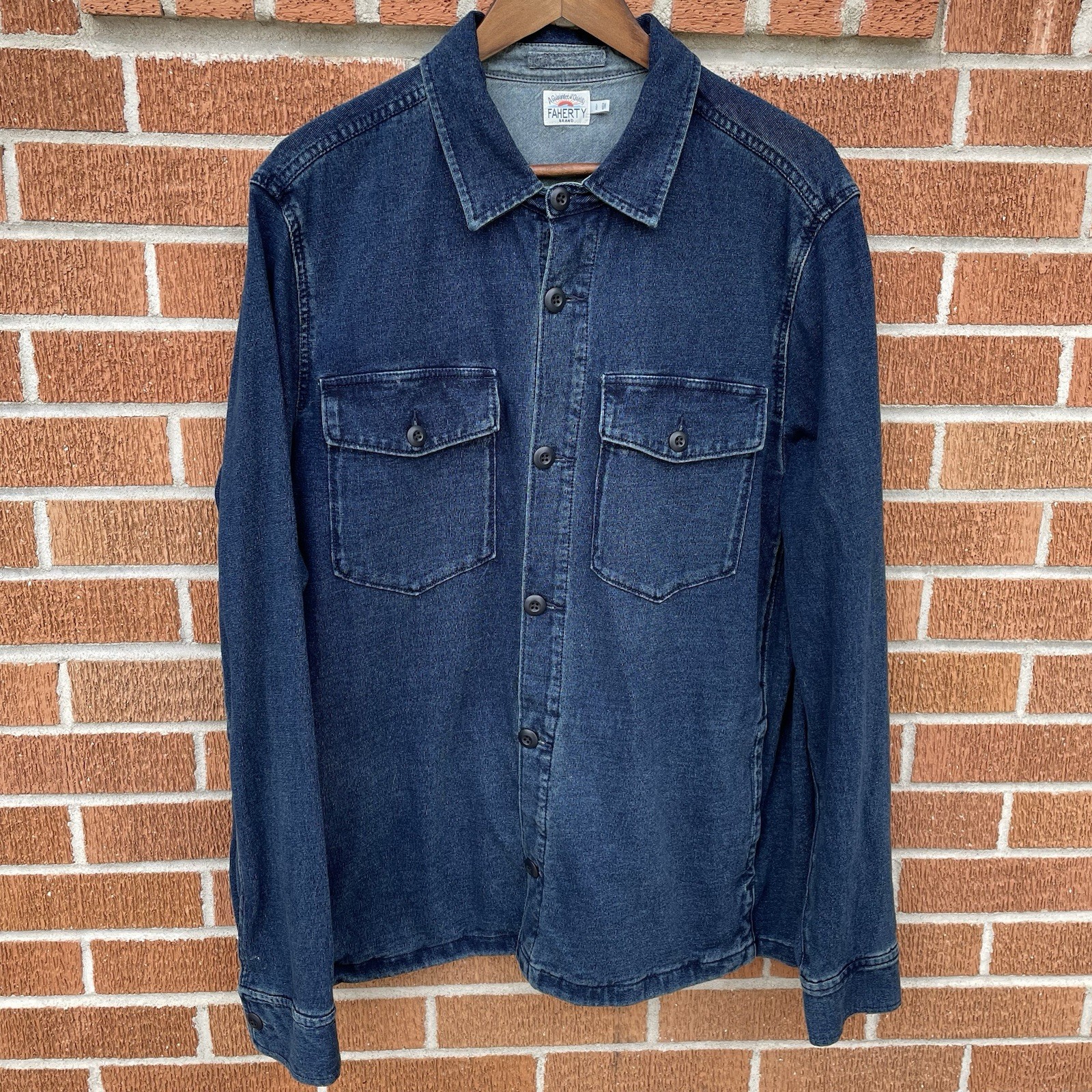 Faherty Shacket Shirt Jacket Size Large Indigo w/ Pockets