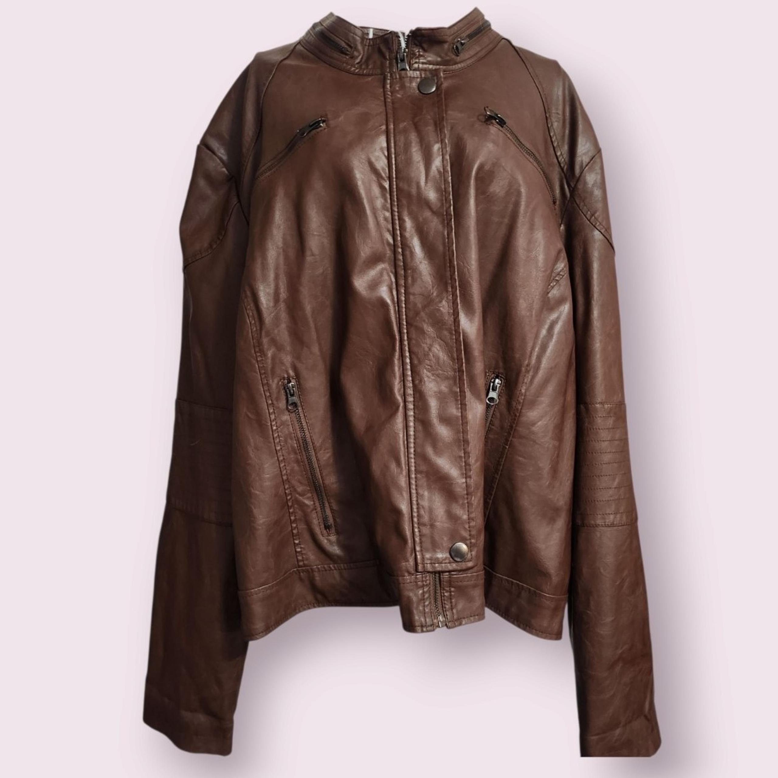 Maralyn & Me Brand Women's Brown Faux Leather Zip-Up Motorcycle Jacket Coat