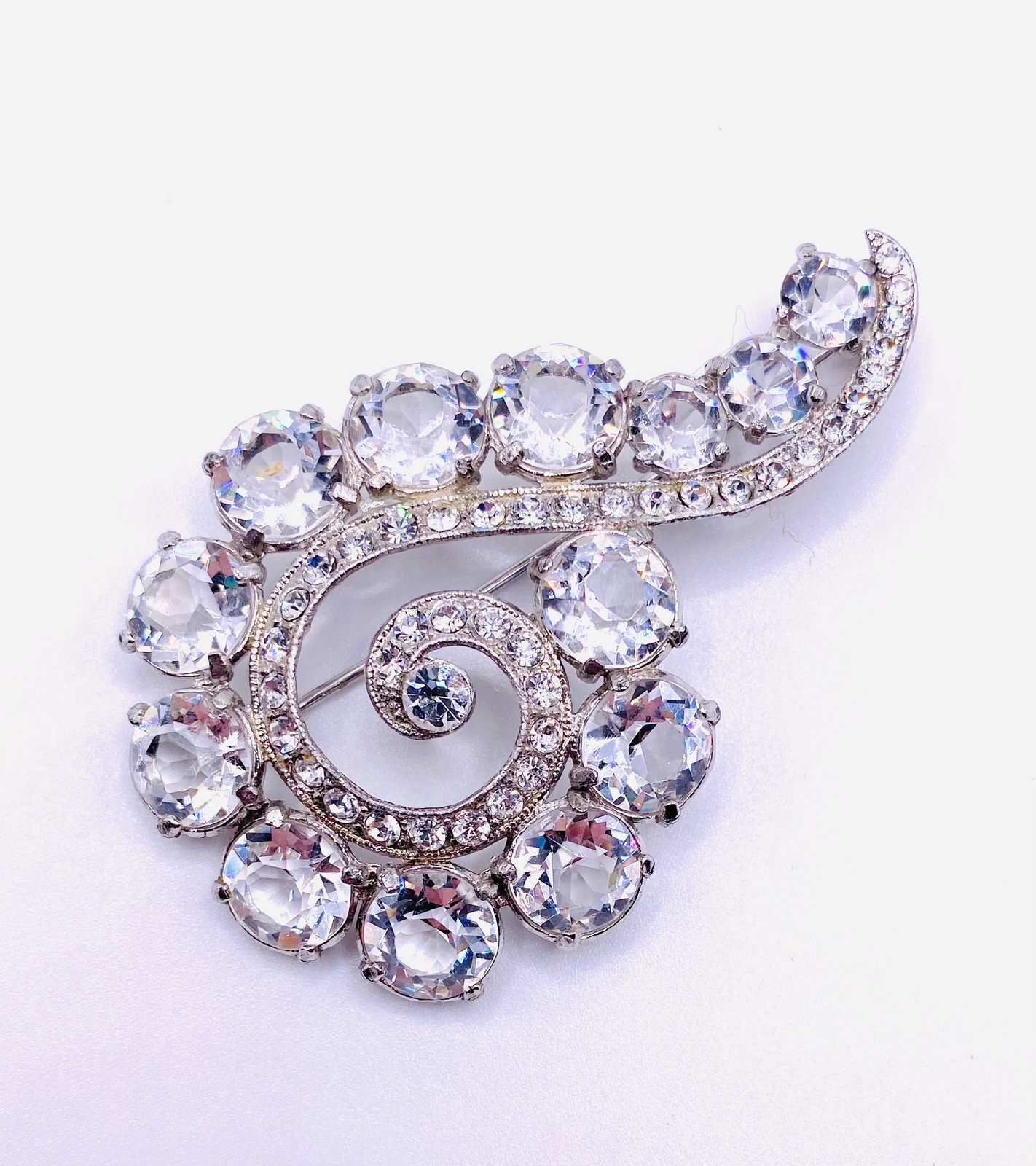 Vintage Rhinestone Crystal Brooch Paisley Large Stunning Sparkly Open Back Pave