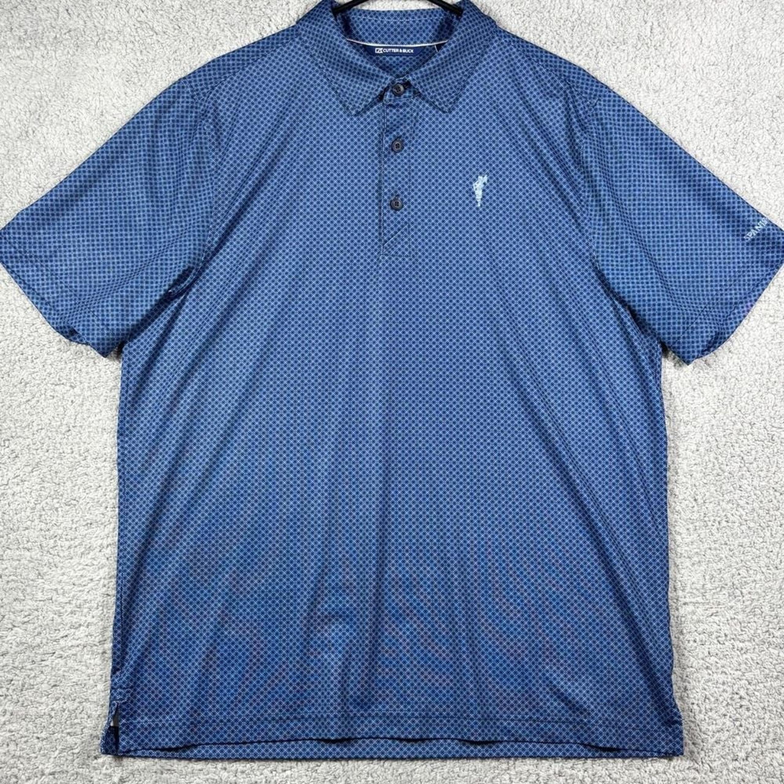 Cutter & Buck Navy Blue Geometric Pattern Golf Polo Shirt Athletic Wear Size L